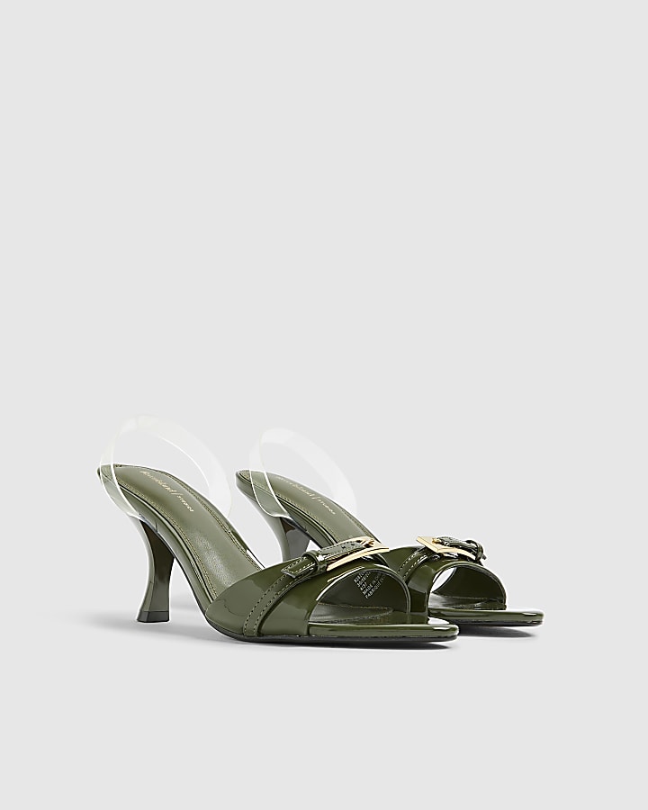 Green Point Toe Buckle Heeled Sandals