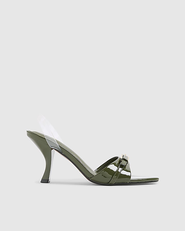 Green Point Toe Buckle Heeled Sandals