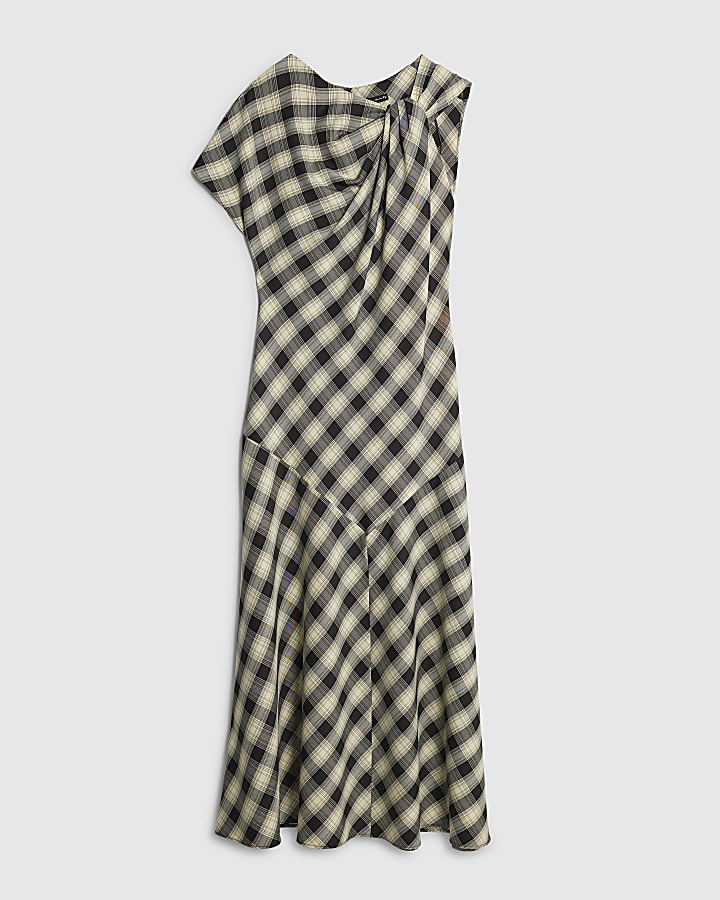 Petite Cream Check Print Knot Maxi Dress