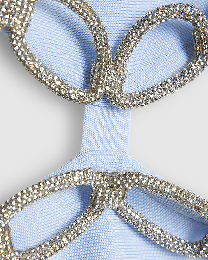 Blue Chain Detail Cut out Mini Dress