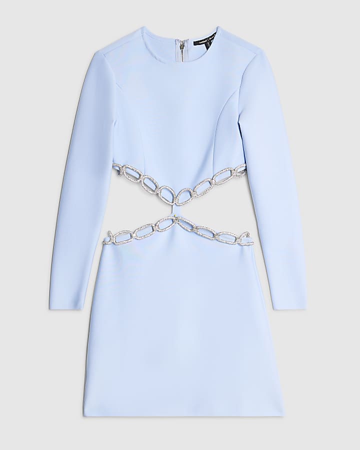 Blue Chain Detail Cut out Mini Dress