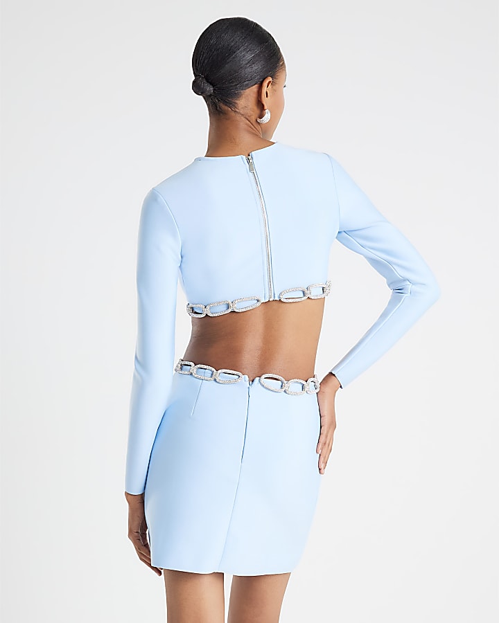 Blue Chain Detail Cut out Mini Dress
