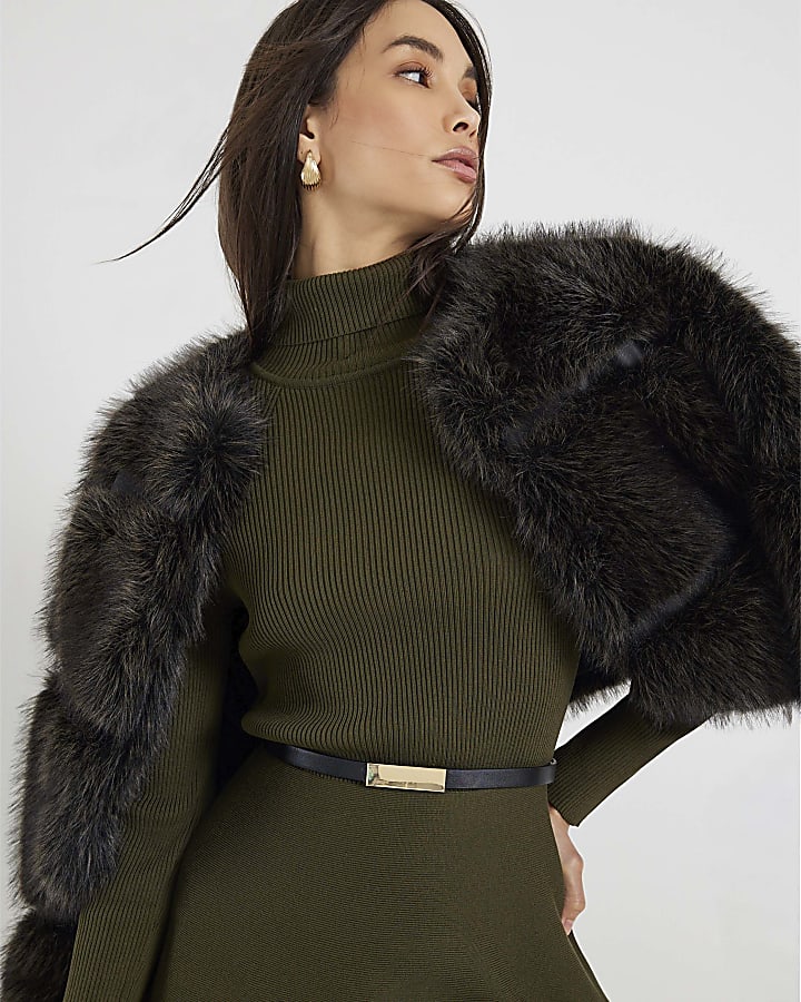 Green Knitted Belted Mini Dress