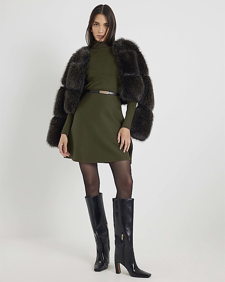 Green Knitted Belted Mini Dress