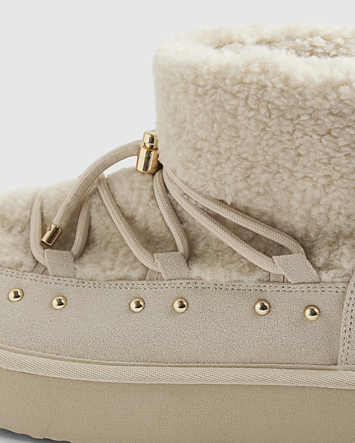 Cream Borg Ankle Boots