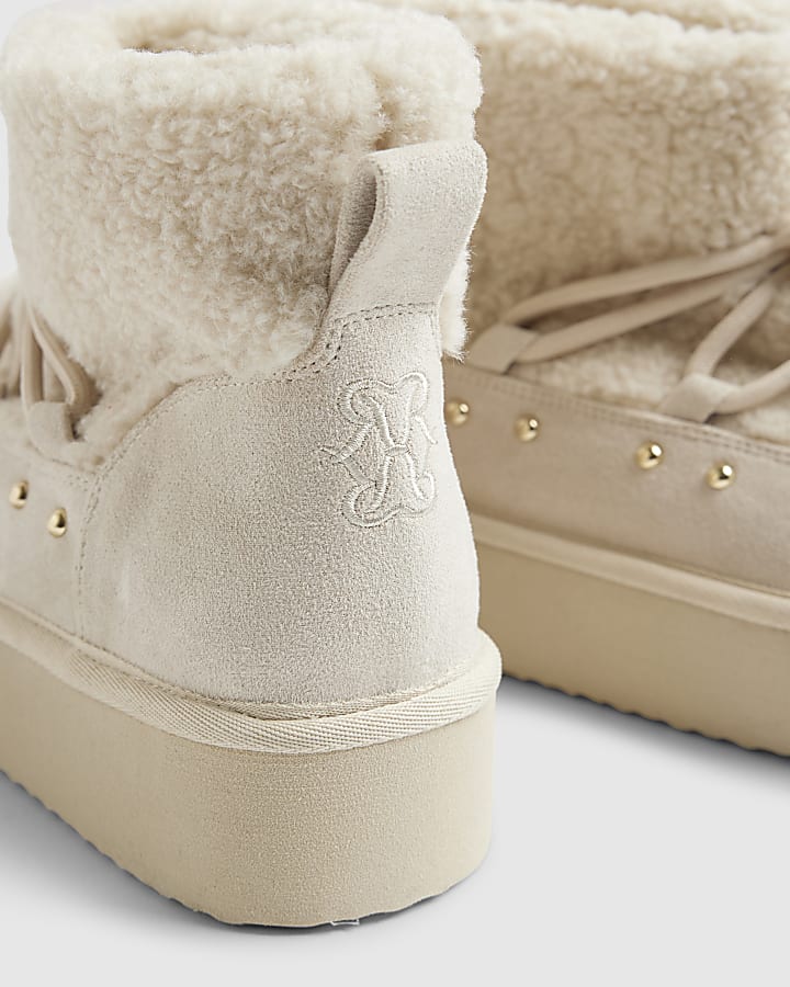Cream Borg Ankle Boots