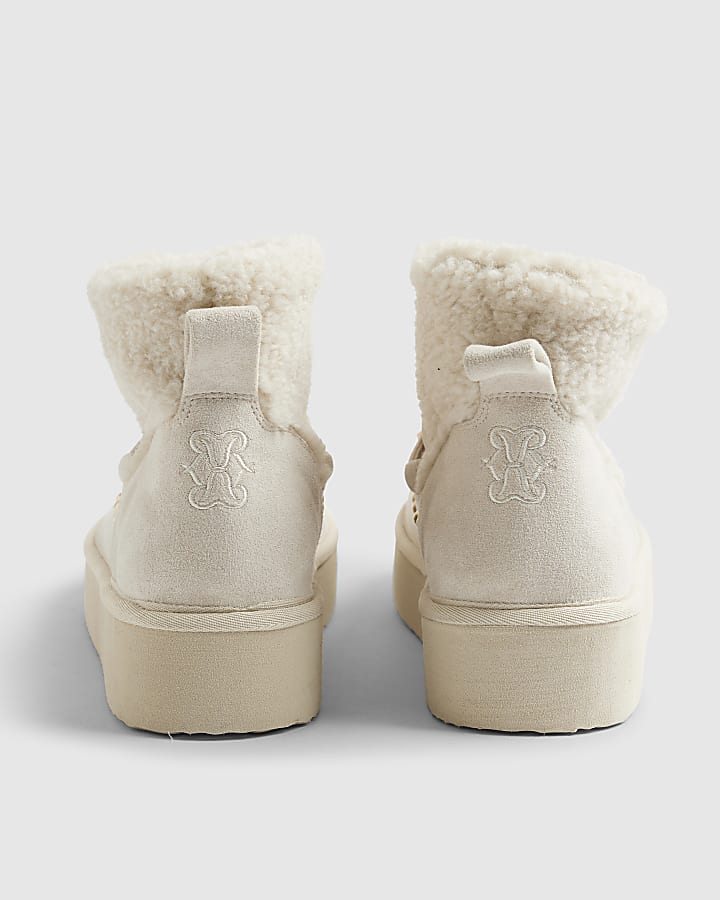 Cream Borg Ankle Boots