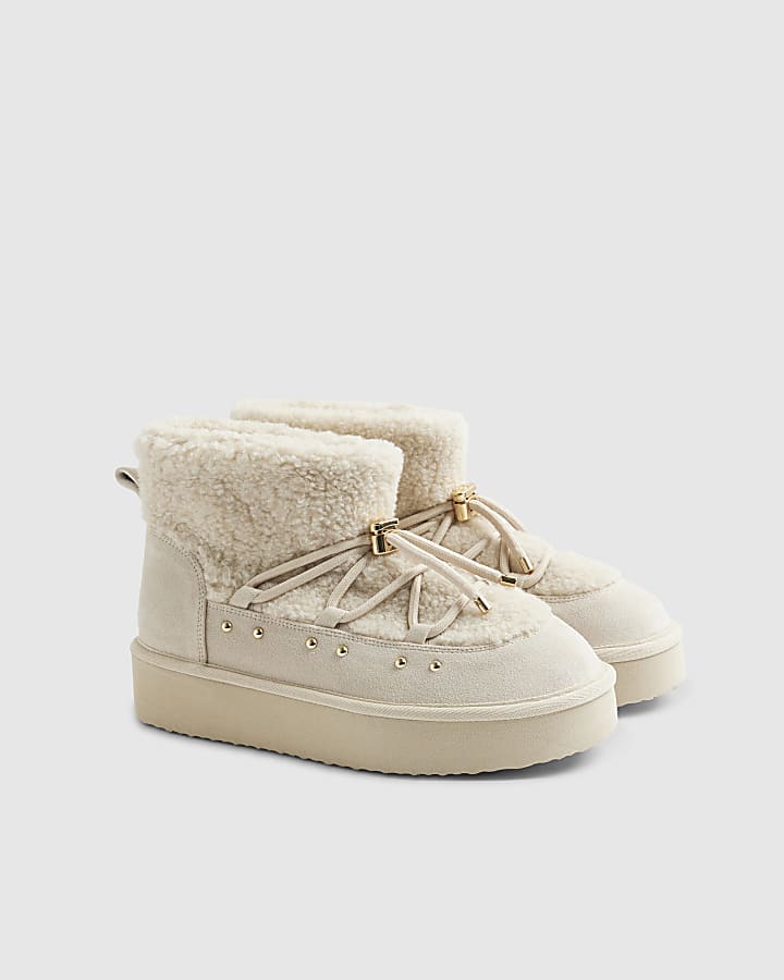 Cream Borg Ankle Boots