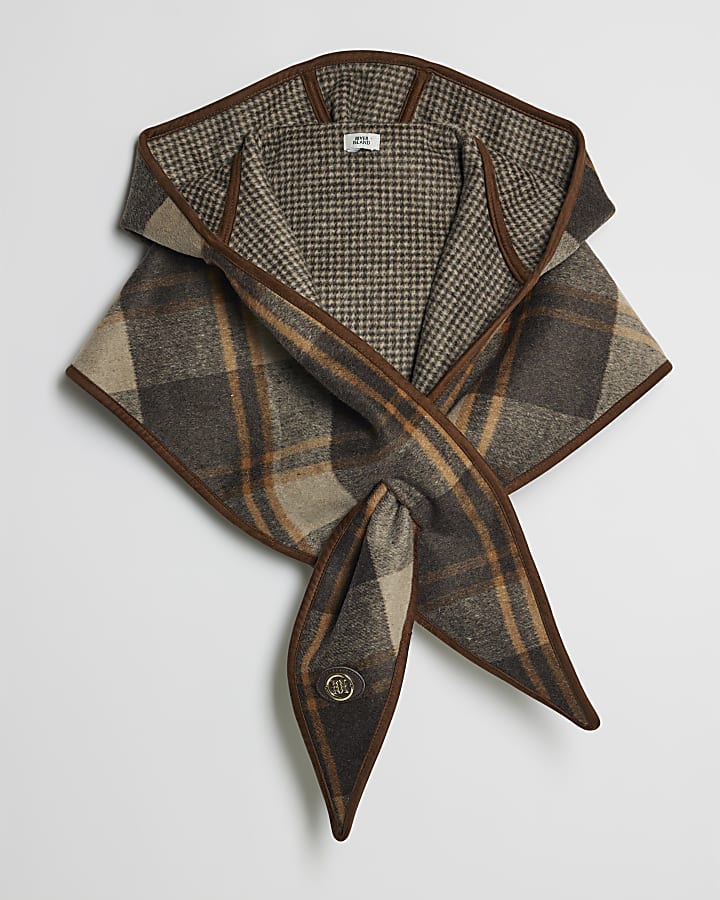Brown Check Hooded Scarf