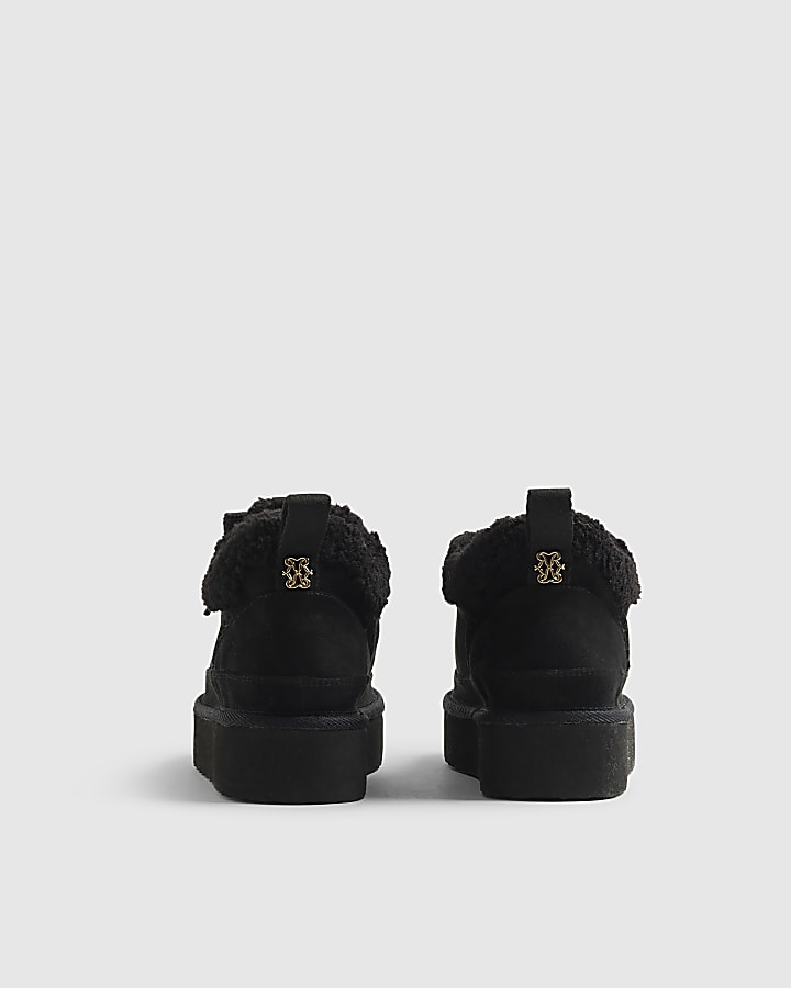 Black Faux Suede Lace Up Faux Fur Lined Boots