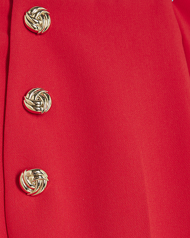Red Button Front Wide Leg Trousers