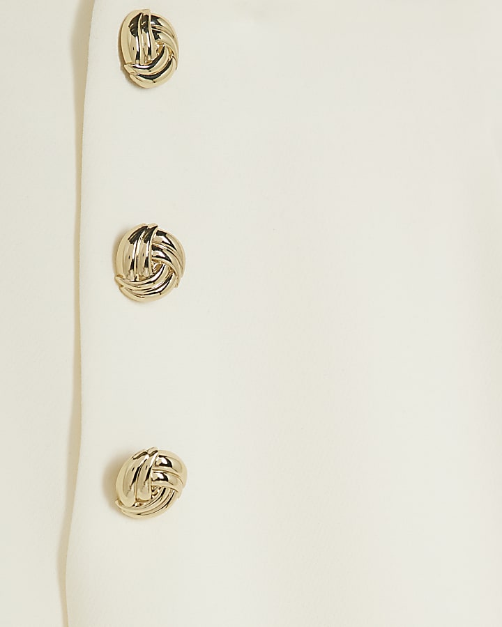 Cream Button Front Wide Leg Trousers