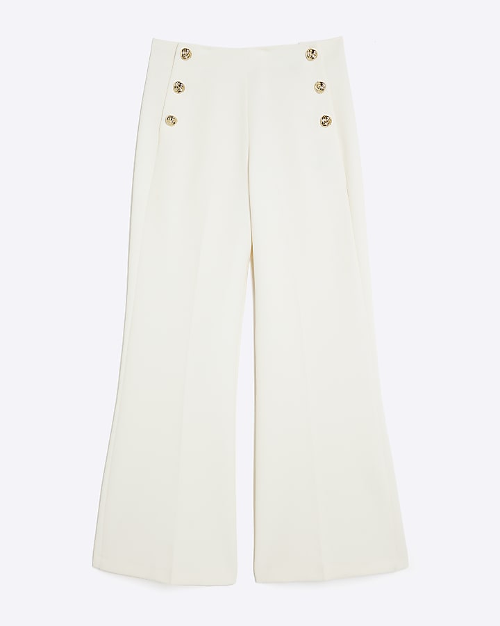 Cream Button Front Wide Leg Trousers