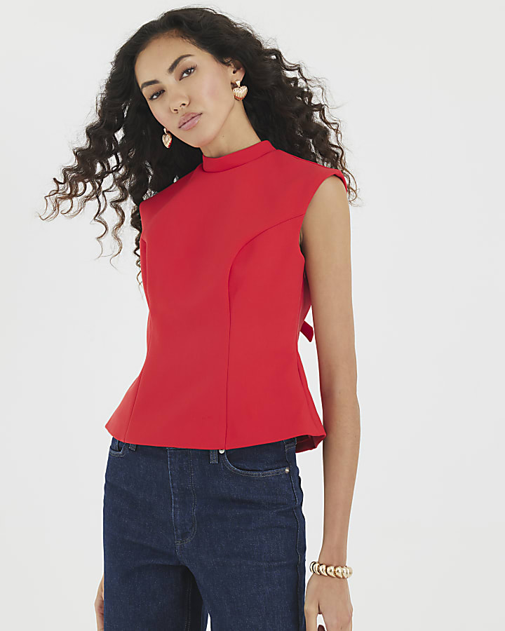 Red Back Bow Fitted Top