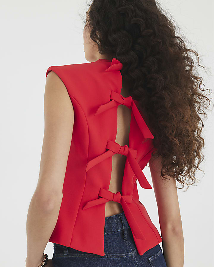 Red Back Bow Fitted Top