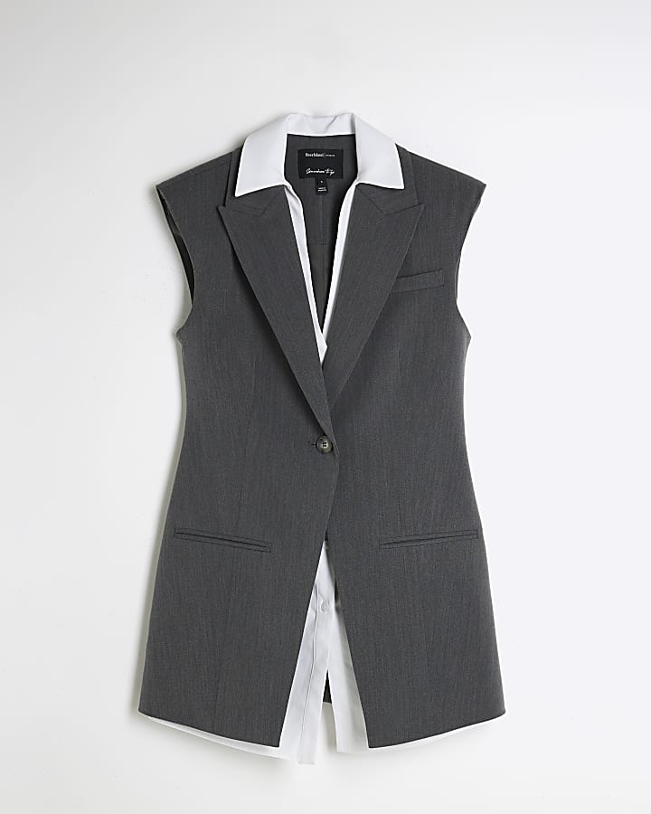 Grey hybrid sleeveless shirt and blazer