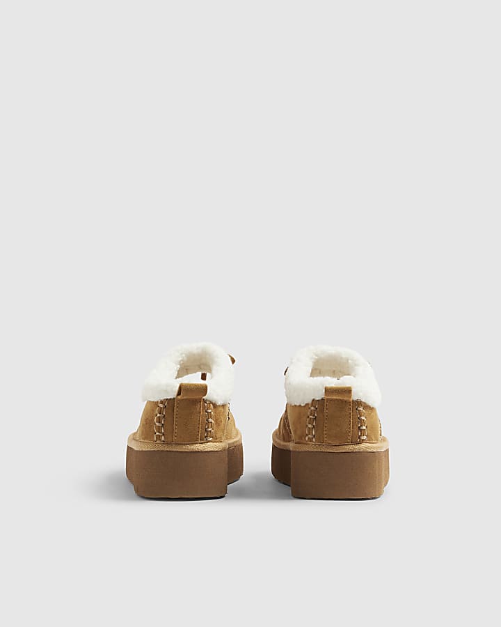 Beige Faux Fur Lined Mary Jane Shoes