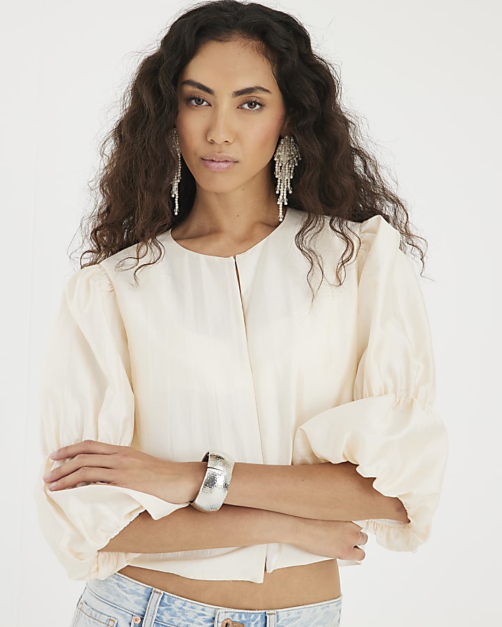 White Puff Sleeve Shacket Top