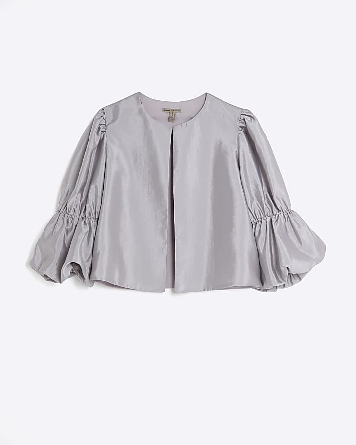 Silver Puff Sleeve Shacket Top