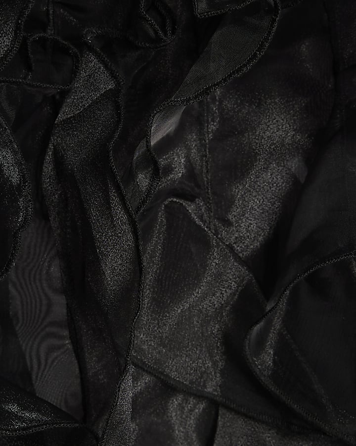 Black Sheer Ruffle Long Sleeve Top