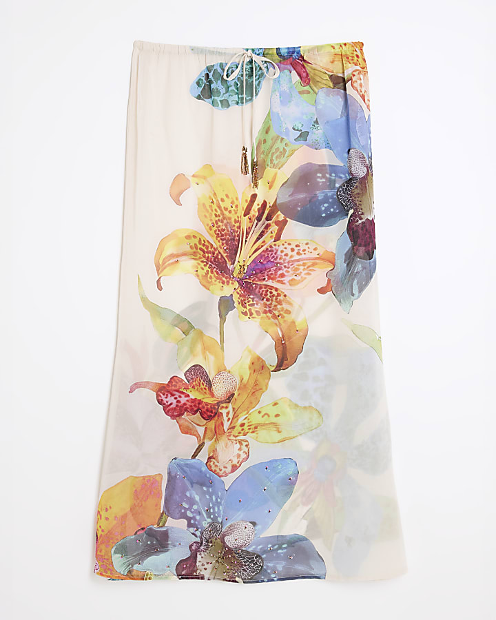 Multi Colour Tropical Print Maxi Beach Skirt