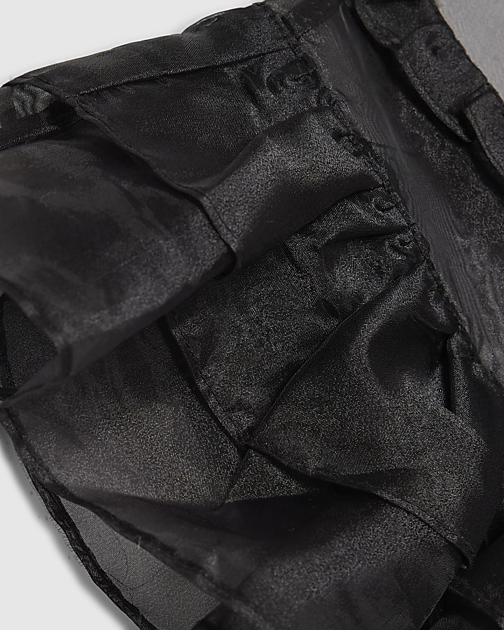 Black Sheer Ruffle Tie Front Top
