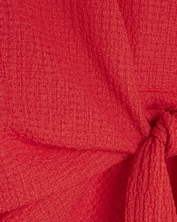 Red Short Sleeve Textured Tie Waist T-Shirt