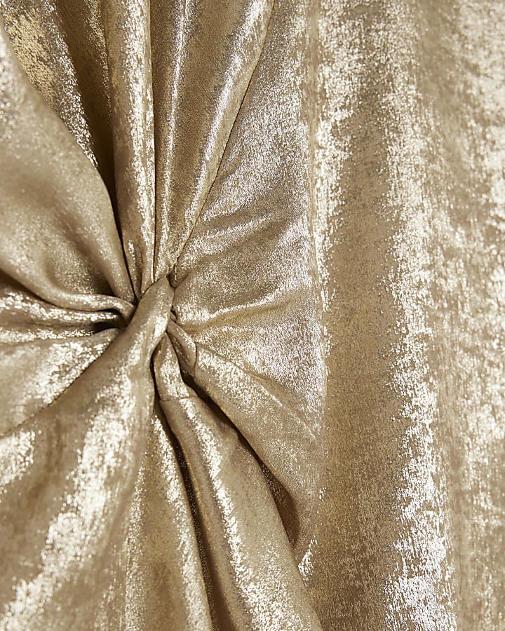 Gold Short Sleeve Knot Front Top