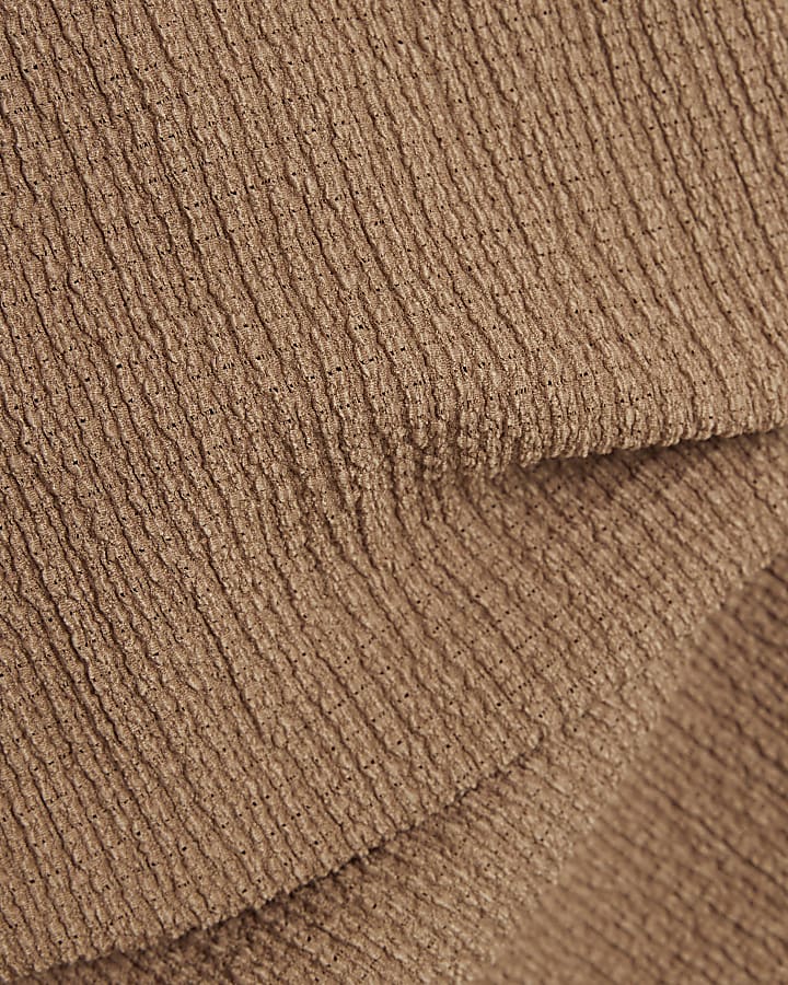 Beige Short Sleeve Textured Tie Waist T-Shirt
