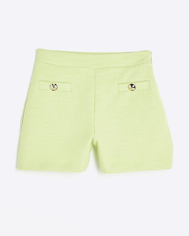 Petite Green Boucle Button Detail Shorts
