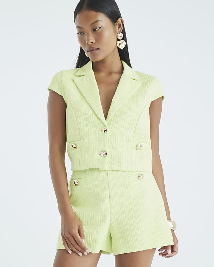 Petite Green Boucle Button Detail Shorts