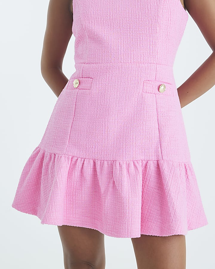 Petite Pink Boucle Sleeveless Mini Dress