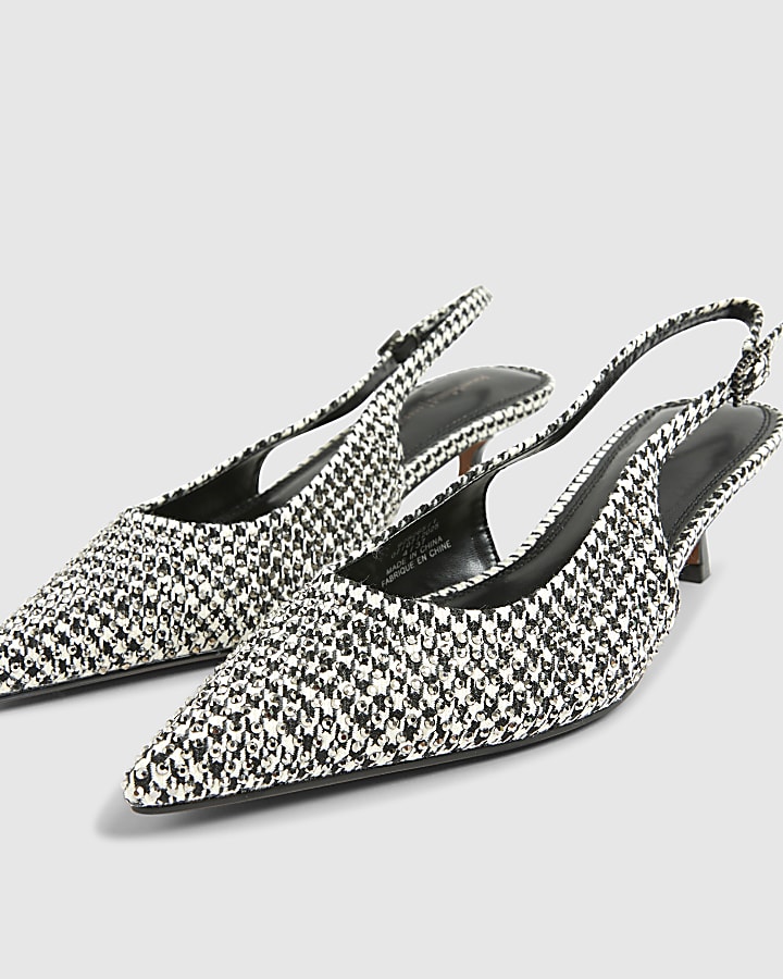 Black Dogtooth diamante Slingback Court heels