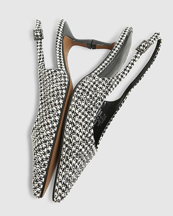 Black Dogtooth diamante Slingback Court heels