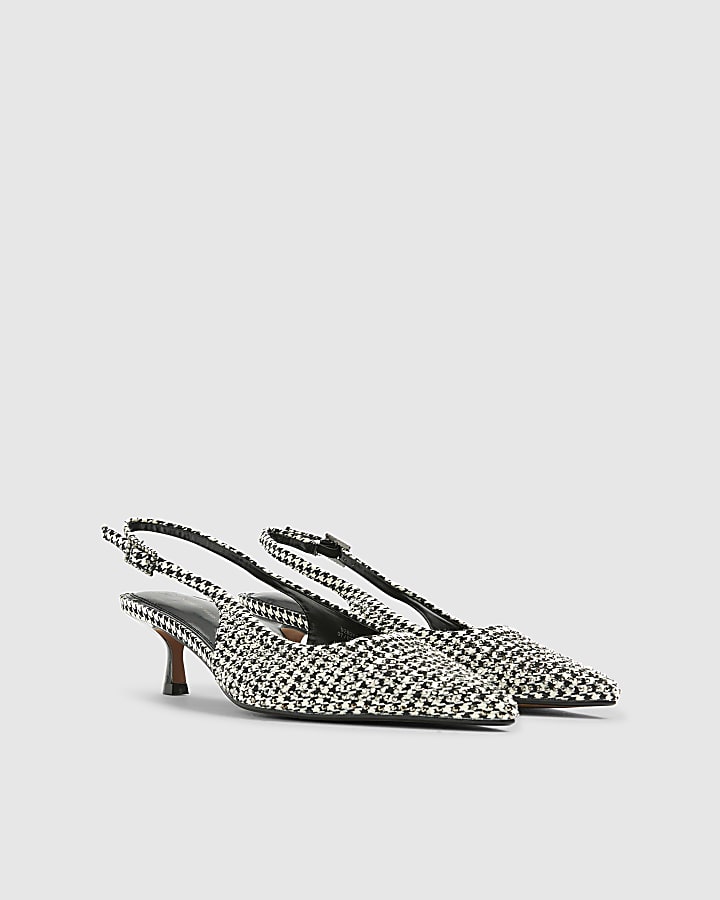 Black Dogtooth diamante Slingback Court heels