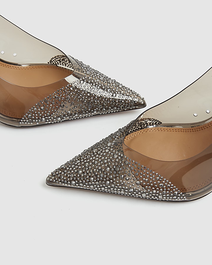 Grey Perspex Pointed Court Heels