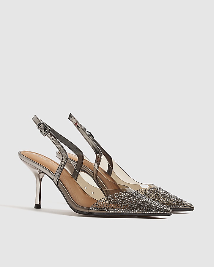 Grey Perspex Pointed Court Heels