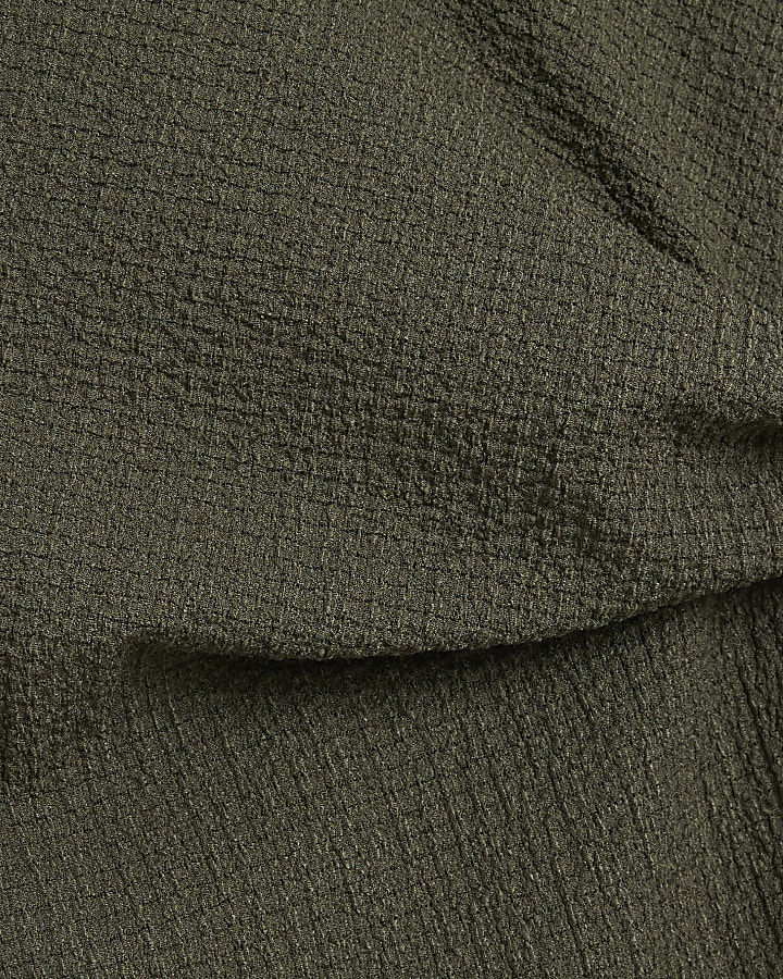 Khaki Short Sleeve Textured Midi Dress