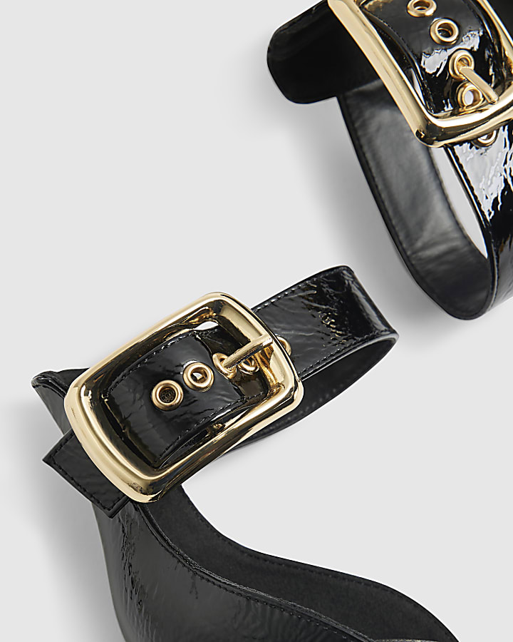Black Buckle Ankle Strap Court Heels