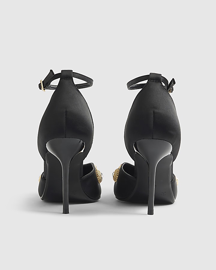 Black Jewel Heeled Court Shoes