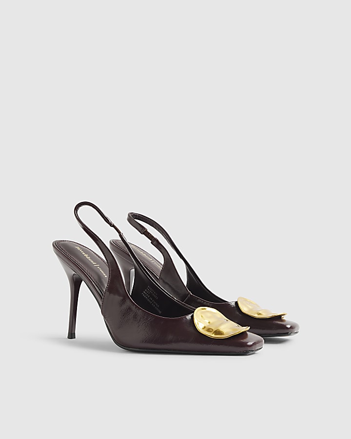 Red Chisel Toe Gold Disc Slingback Heels
