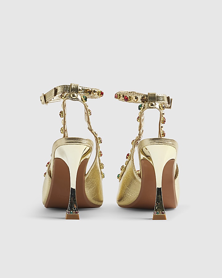 Gold Gem Embellished Court Heels