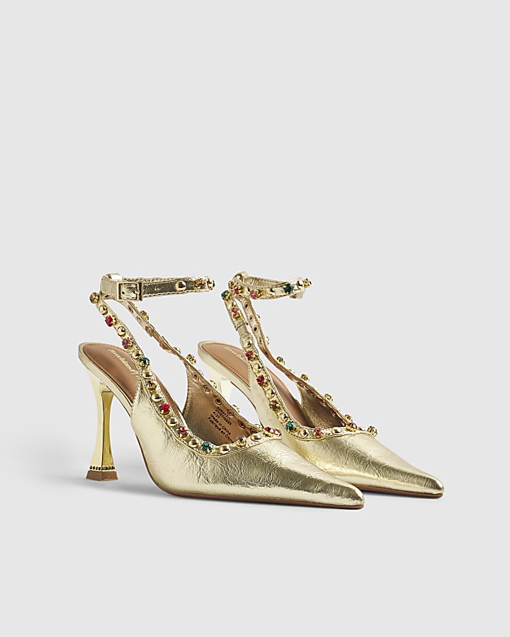 Gold Gem Embellished Court Heels