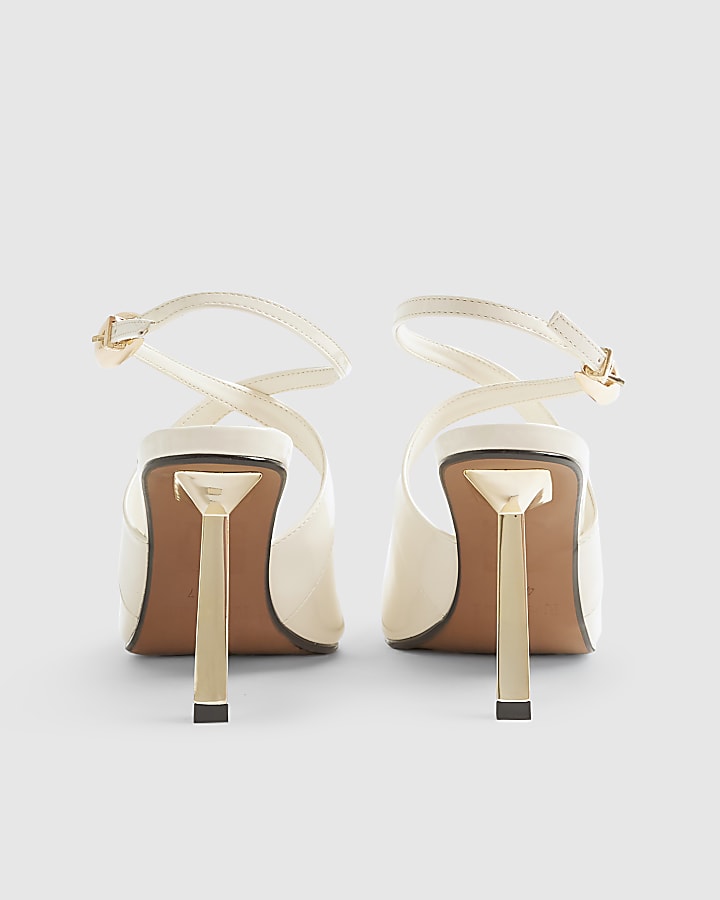 Cream Cross Strap Heel Court Shoes