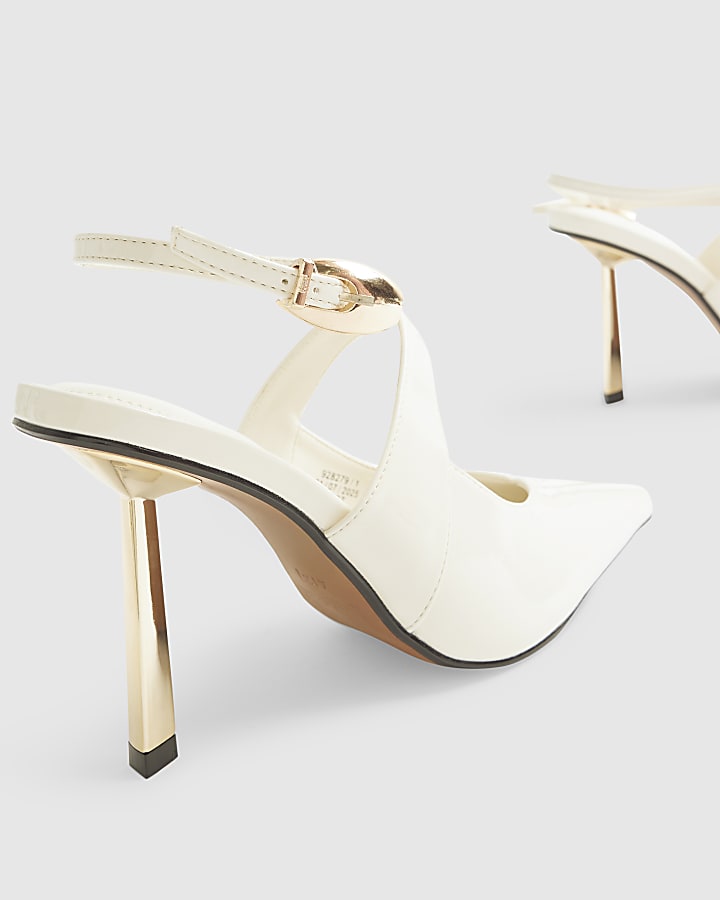 Cream Cross Strap Heel Court Shoes