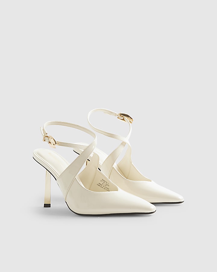 Cream Cross Strap Heel Court Shoes