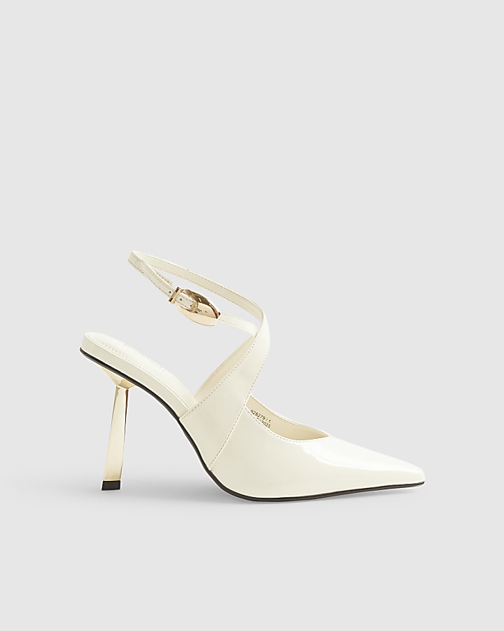 Cream Cross Strap Heel Court Shoes