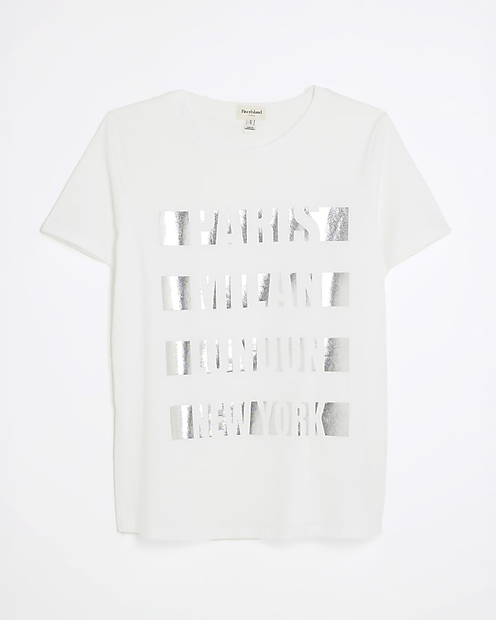 White Short Sleeve City Foil Text T-shirt