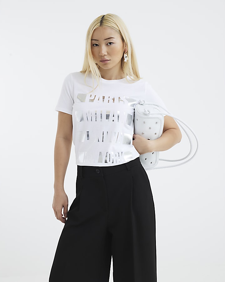 White Short Sleeve City Foil Text T-shirt