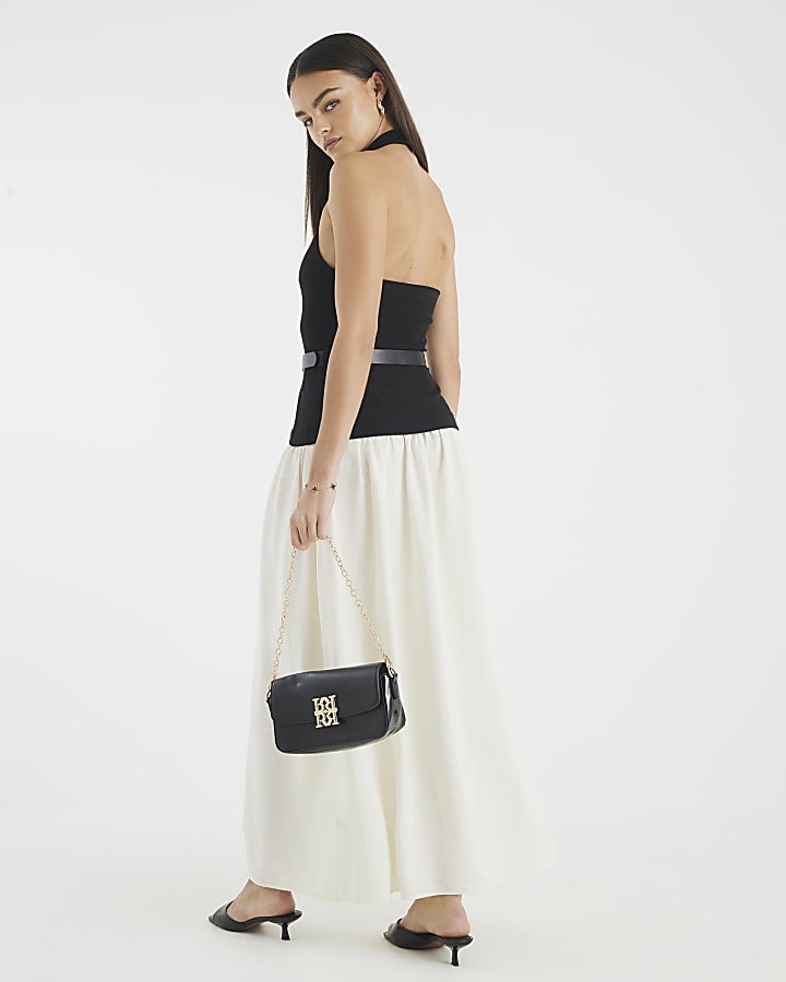 Black Sleeveless Belted Hybrid Midi Dress